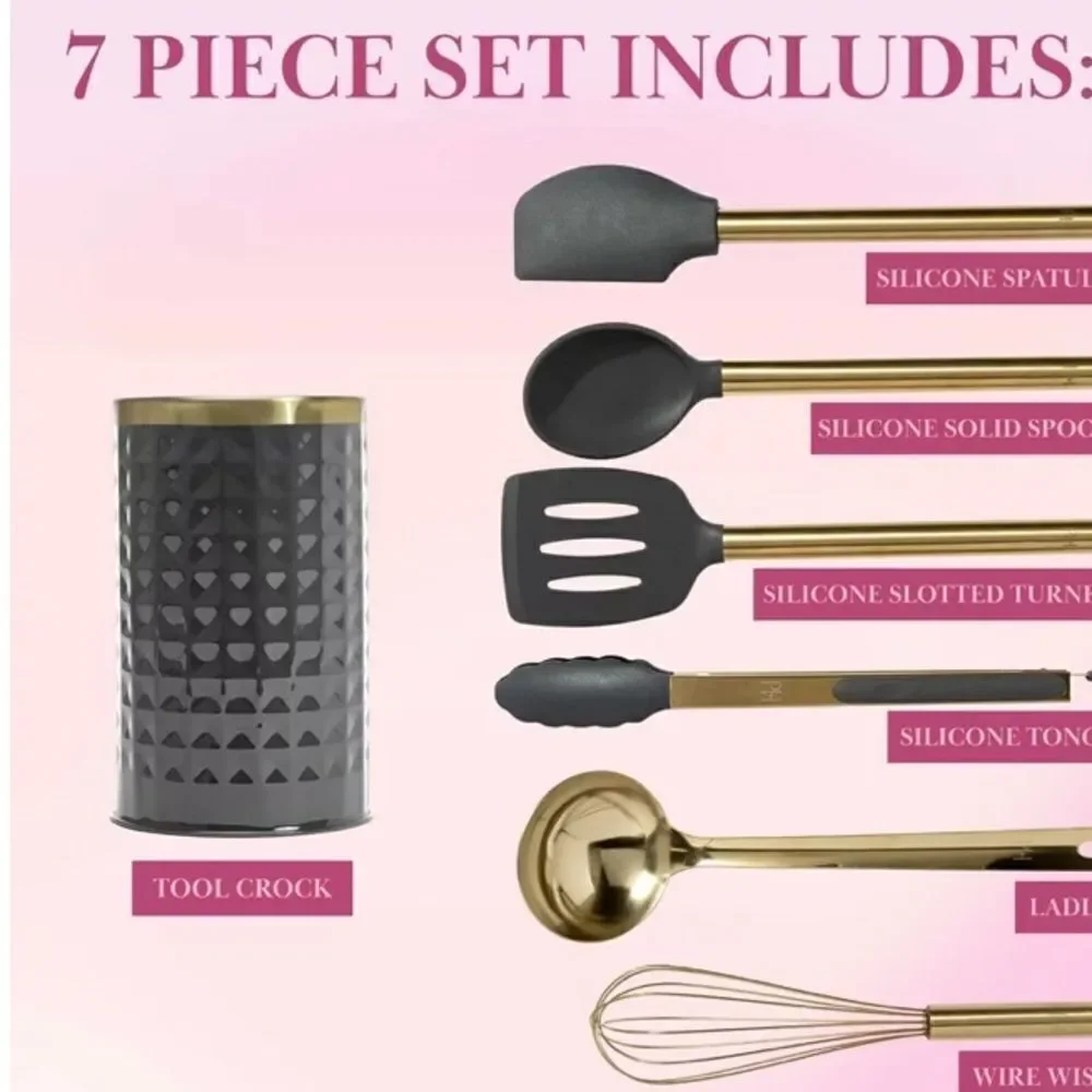 Paris Hilton Stainless Steel Crock Utensils Set